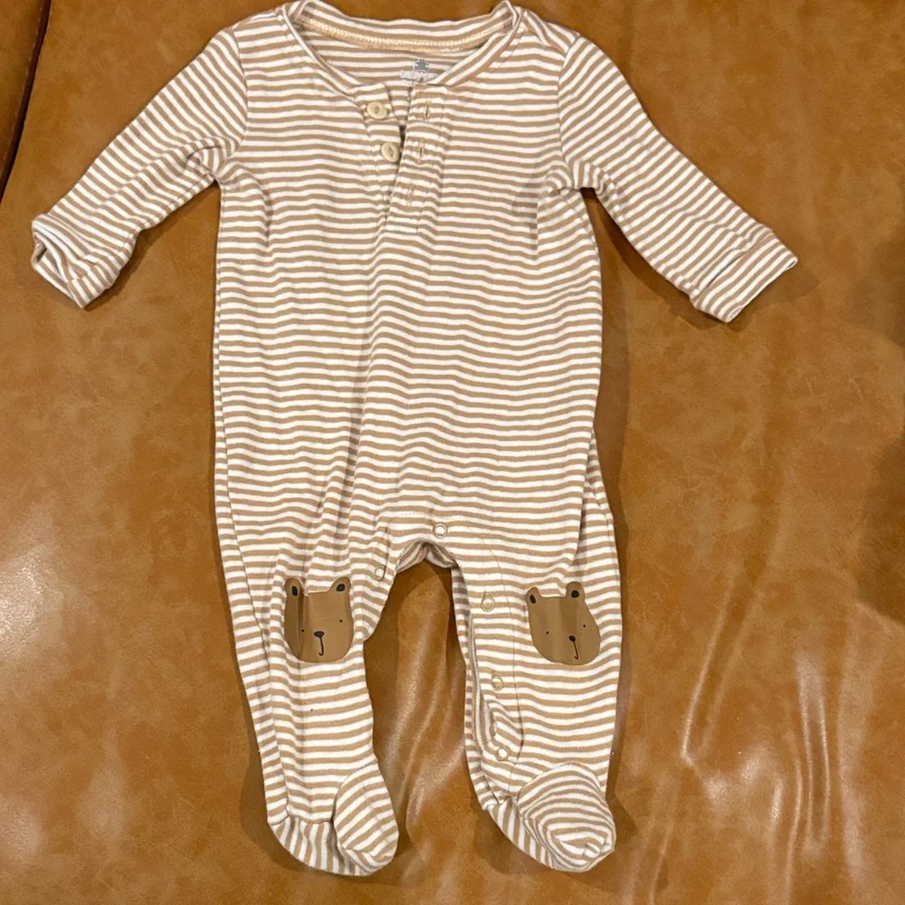GAP Beige and White Striped Kids Footie - Size 0-3 Months